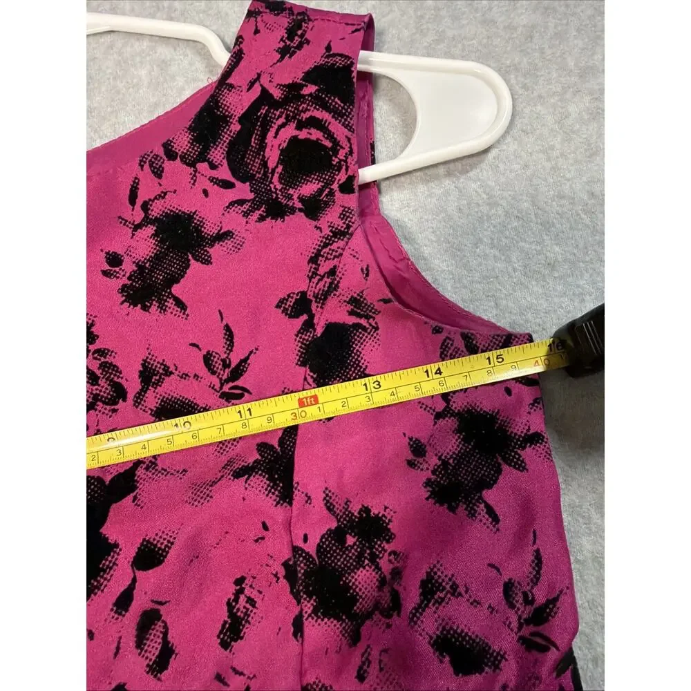 Jona Michelle Girls Hot Pink Black Velvet Flocked Floral Dress Size 12 Party